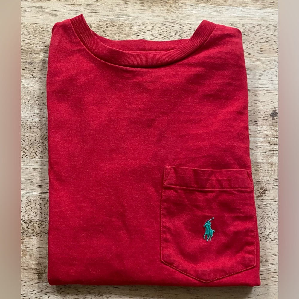 Vintage Polo Ralph Lauren‎ Boy’s Sz 5 Red Cotton Jersey Crewneck Pocket Tee